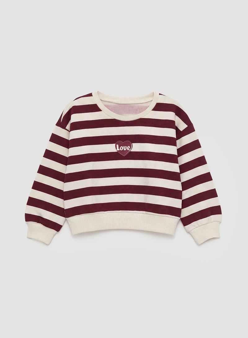 سويتشيرت بناتي تقيل مخطط برقبة دائرية